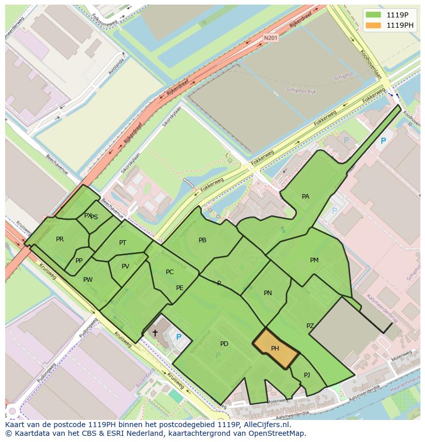 Afbeelding van het postcodegebied 1119 PH op de kaart.