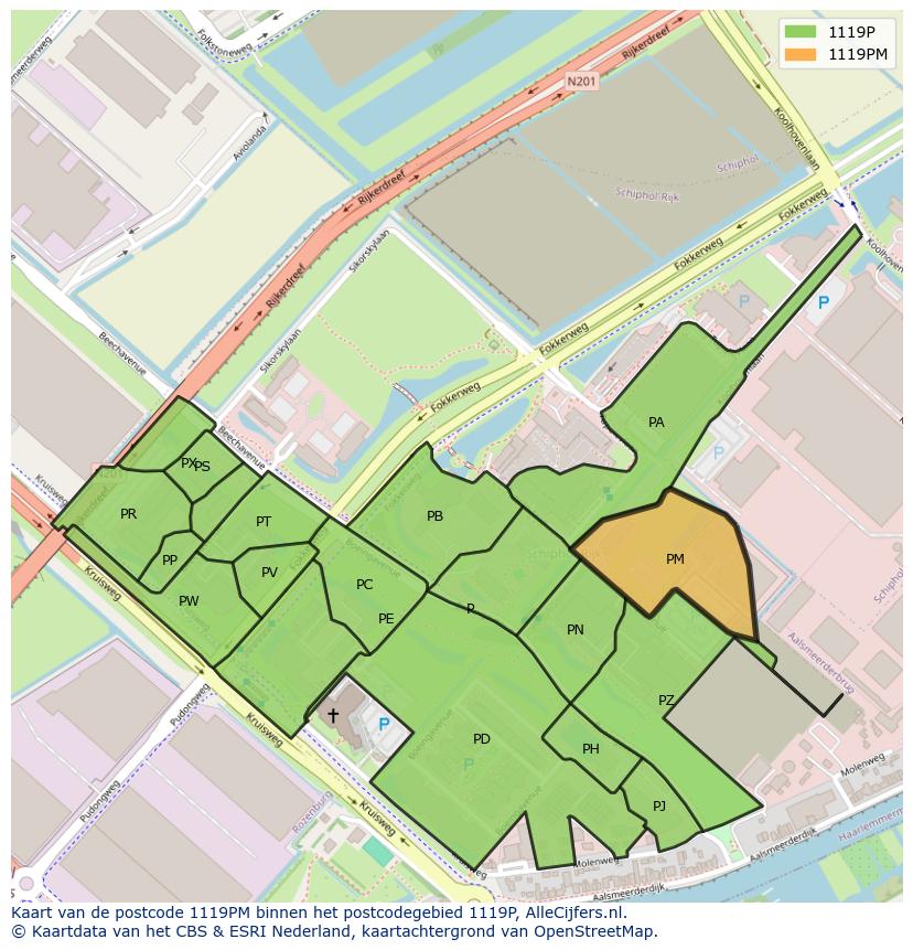 Afbeelding van het postcodegebied 1119 PM op de kaart.
