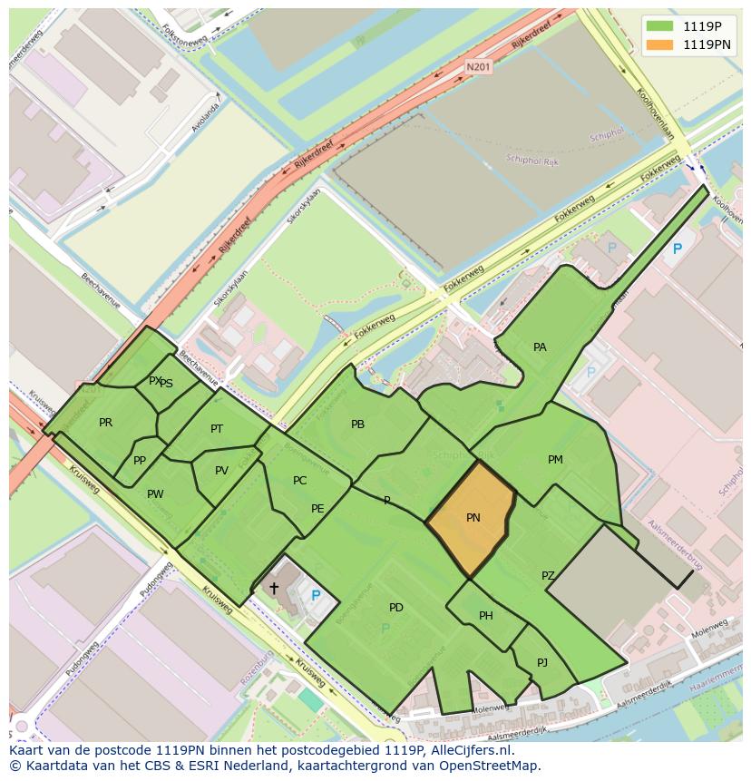 Afbeelding van het postcodegebied 1119 PN op de kaart.