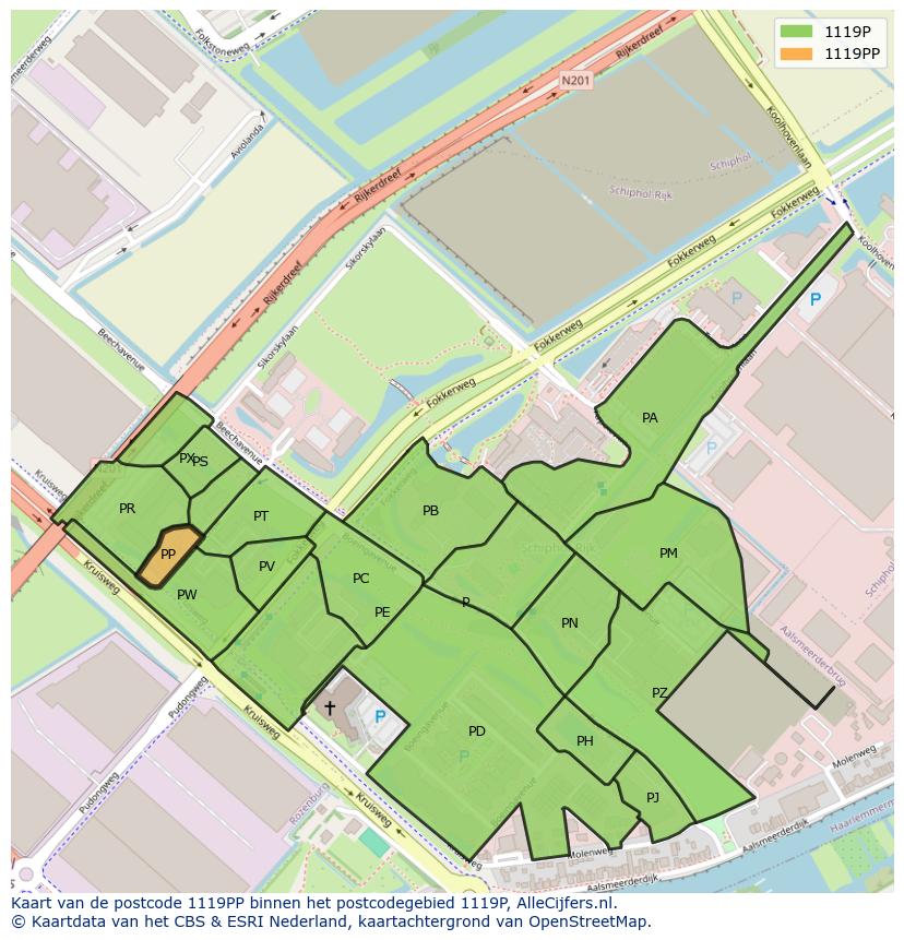 Afbeelding van het postcodegebied 1119 PP op de kaart.