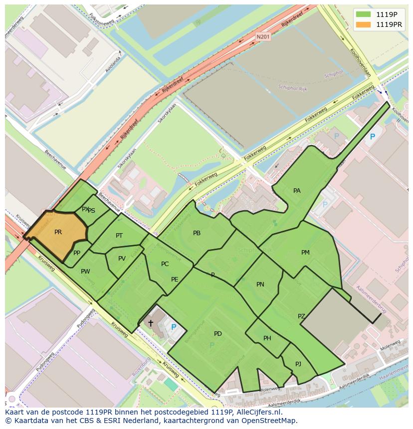 Afbeelding van het postcodegebied 1119 PR op de kaart.