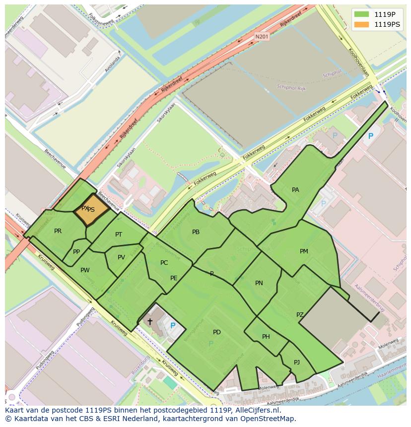 Afbeelding van het postcodegebied 1119 PS op de kaart.