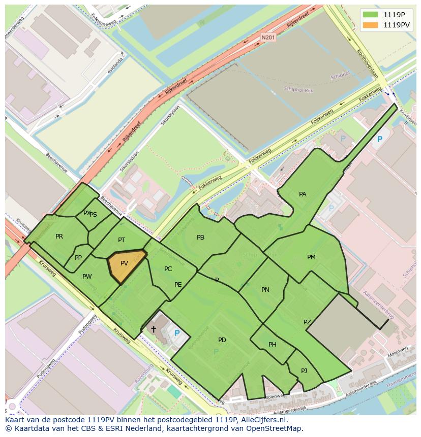 Afbeelding van het postcodegebied 1119 PV op de kaart.