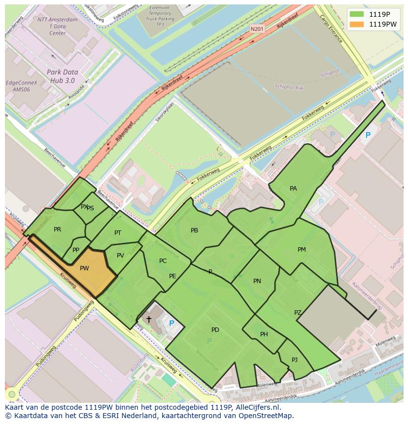 Afbeelding van het postcodegebied 1119 PW op de kaart.
