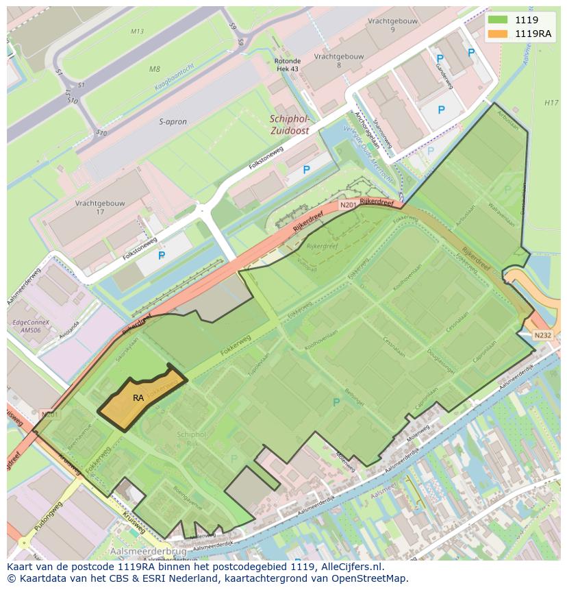 Afbeelding van het postcodegebied 1119 RA op de kaart.