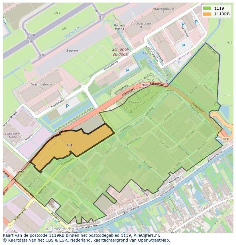 Afbeelding van het postcodegebied 1119 RB op de kaart.
