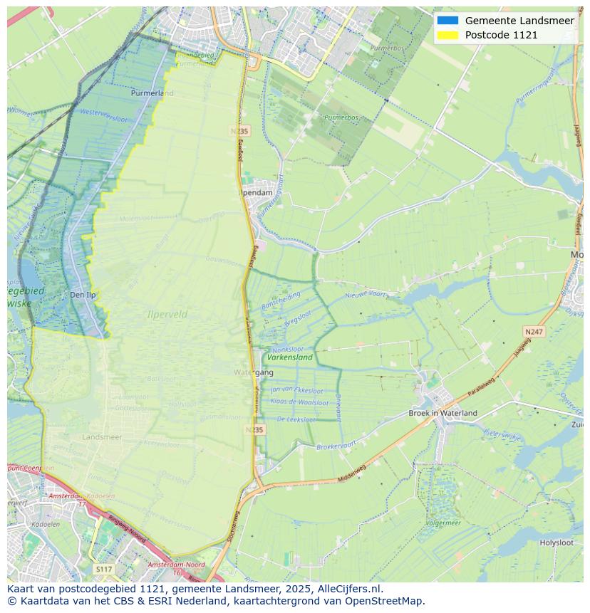 Afbeelding van het postcodegebied 1121 op de kaart.
