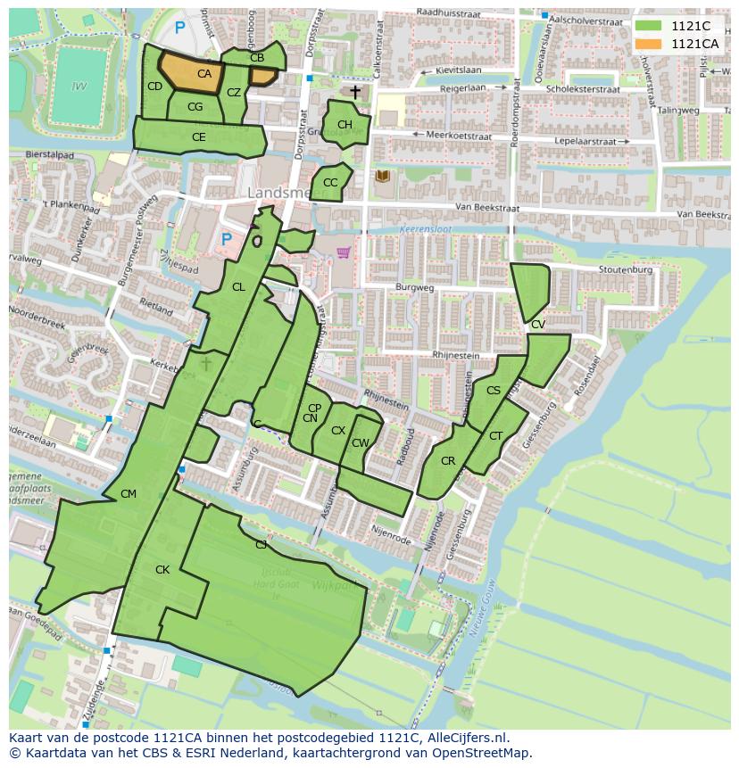 Afbeelding van het postcodegebied 1121 CA op de kaart.
