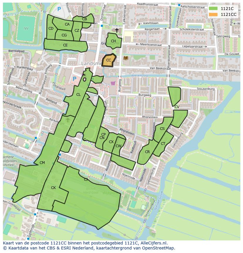 Afbeelding van het postcodegebied 1121 CC op de kaart.