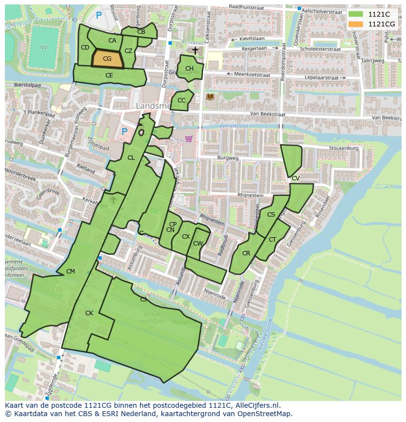 Afbeelding van het postcodegebied 1121 CG op de kaart.