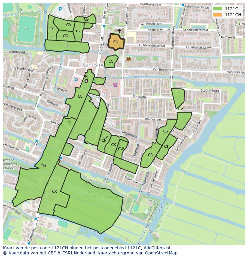 Afbeelding van het postcodegebied 1121 CH op de kaart.