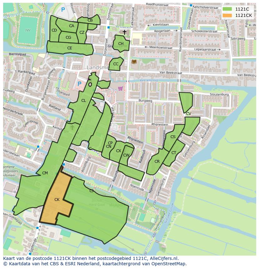 Afbeelding van het postcodegebied 1121 CK op de kaart.