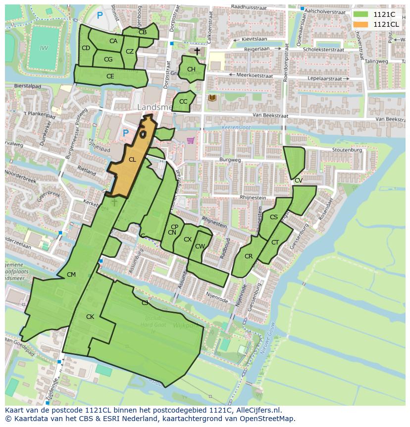 Afbeelding van het postcodegebied 1121 CL op de kaart.