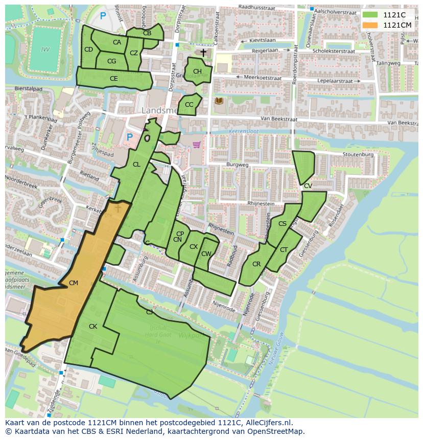 Afbeelding van het postcodegebied 1121 CM op de kaart.