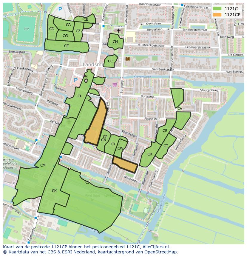 Afbeelding van het postcodegebied 1121 CP op de kaart.