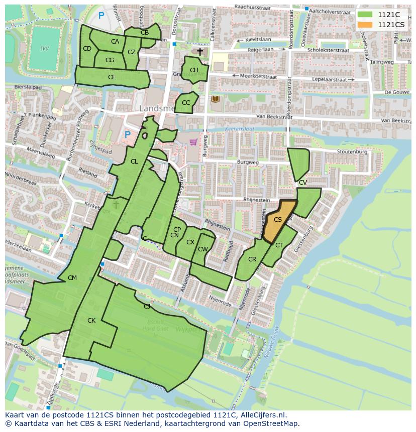 Afbeelding van het postcodegebied 1121 CS op de kaart.