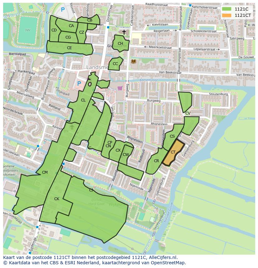 Afbeelding van het postcodegebied 1121 CT op de kaart.