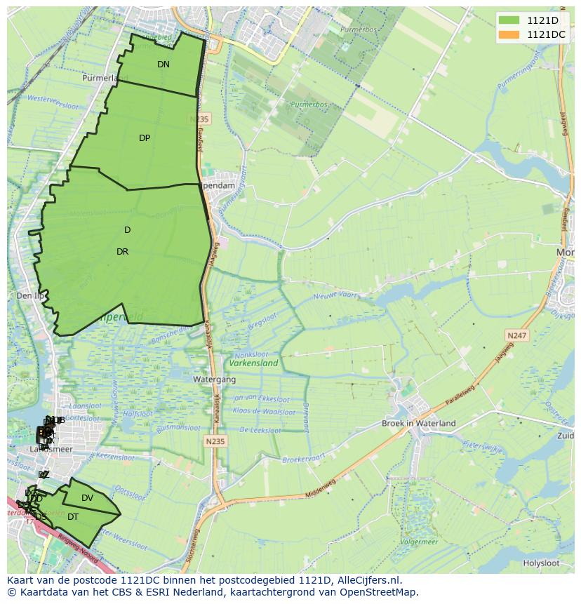Afbeelding van het postcodegebied 1121 DC op de kaart.