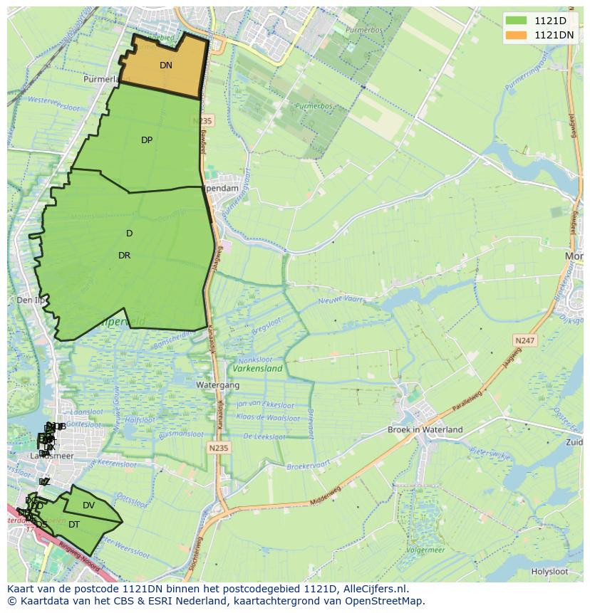 Afbeelding van het postcodegebied 1121 DN op de kaart.