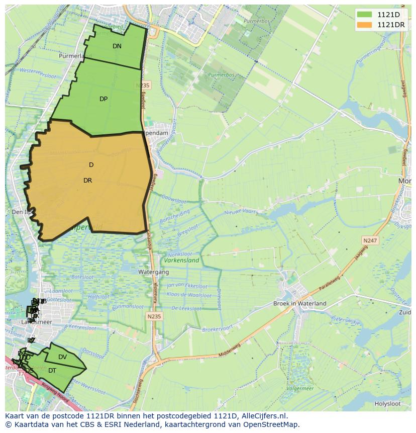 Afbeelding van het postcodegebied 1121 DR op de kaart.