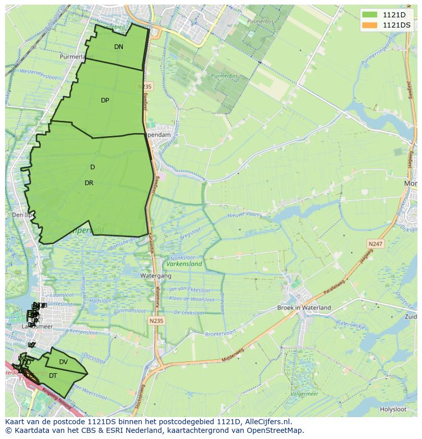 Afbeelding van het postcodegebied 1121 DS op de kaart.