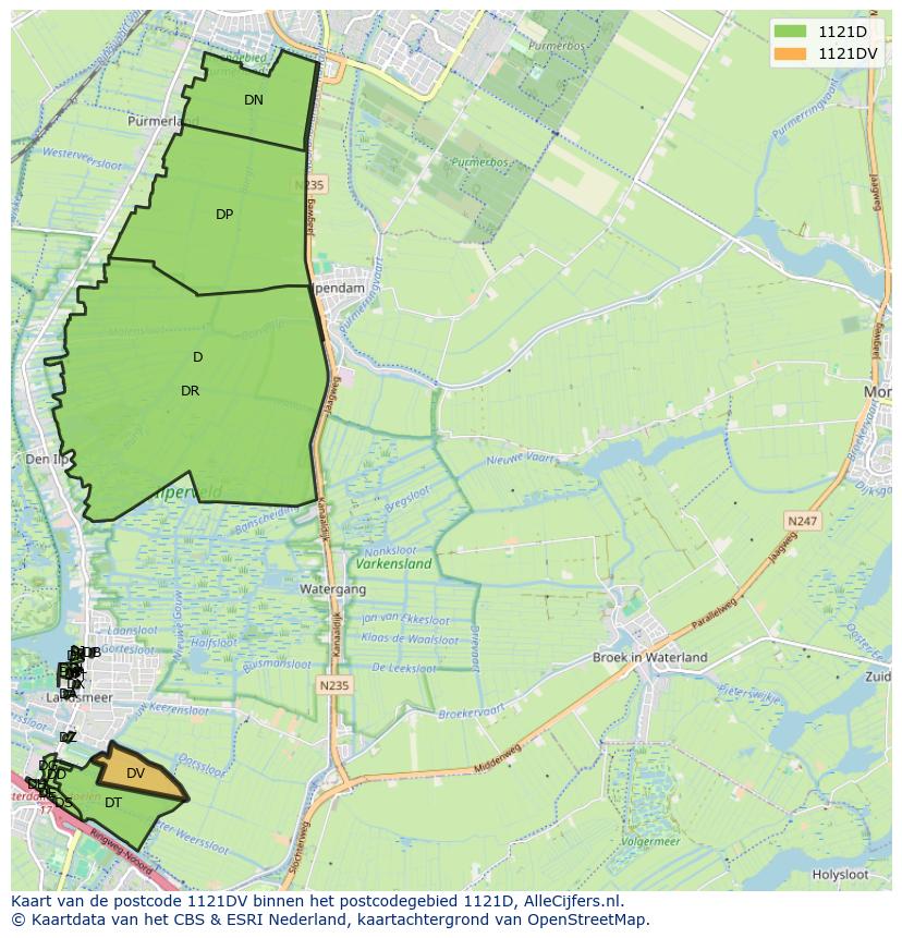 Afbeelding van het postcodegebied 1121 DV op de kaart.