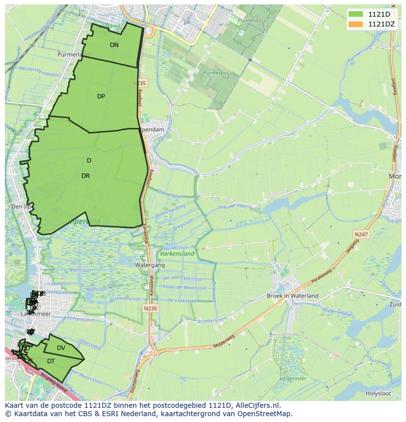 Afbeelding van het postcodegebied 1121 DZ op de kaart.