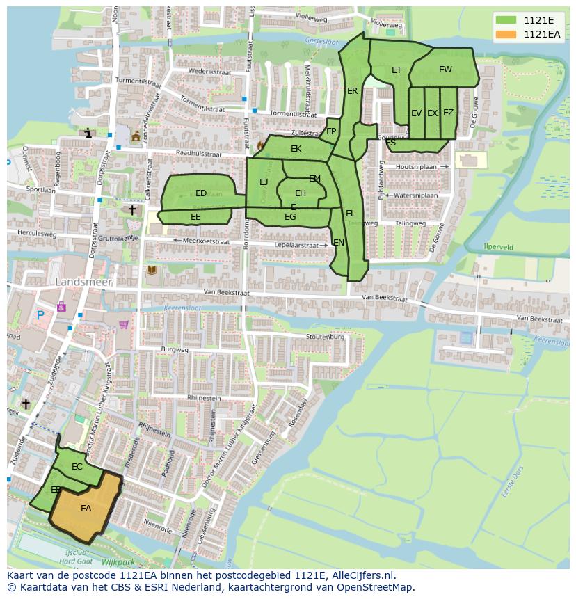Afbeelding van het postcodegebied 1121 EA op de kaart.