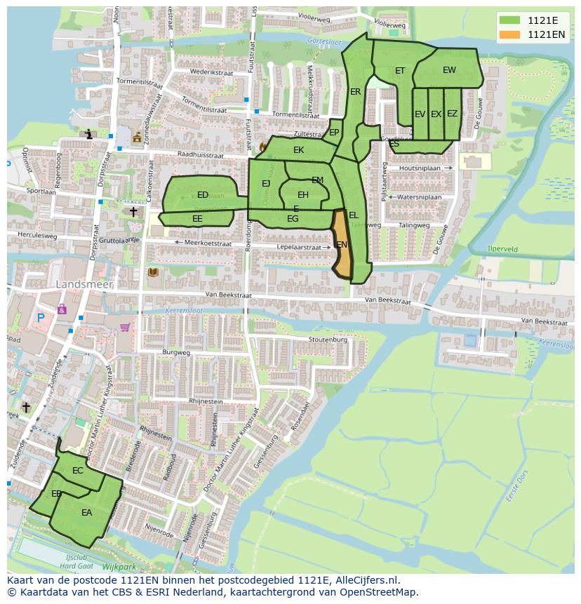Afbeelding van het postcodegebied 1121 EN op de kaart.