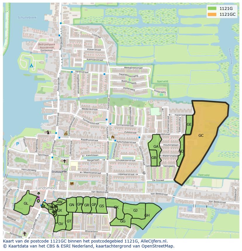 Afbeelding van het postcodegebied 1121 GC op de kaart.