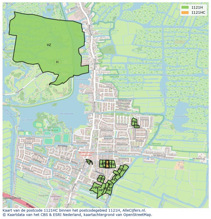 Afbeelding van het postcodegebied 1121 HC op de kaart.