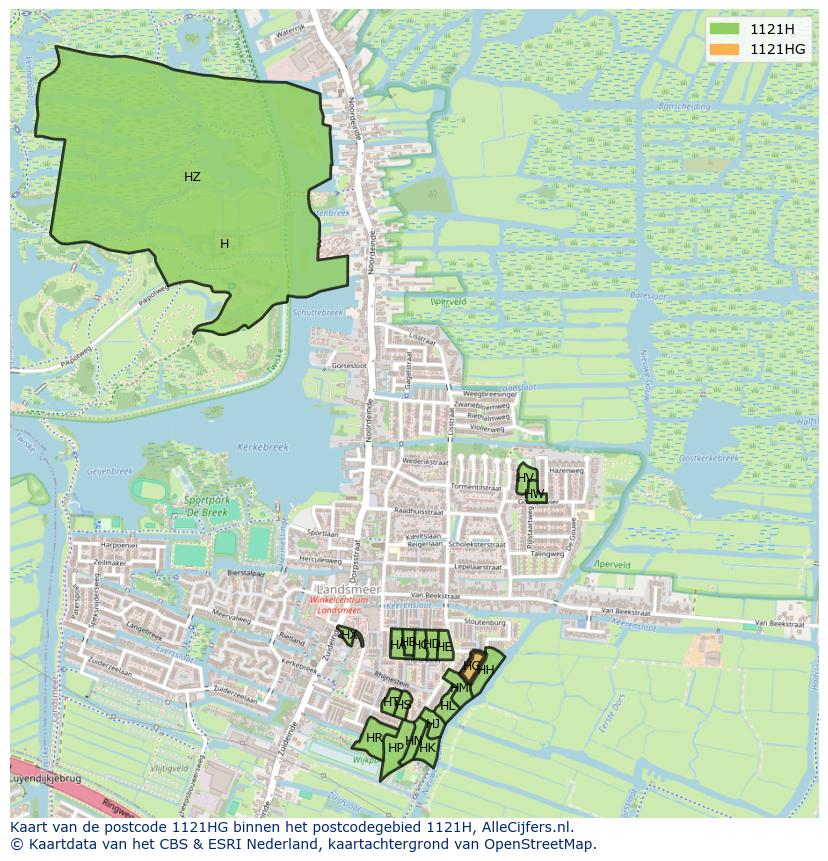 Afbeelding van het postcodegebied 1121 HG op de kaart.