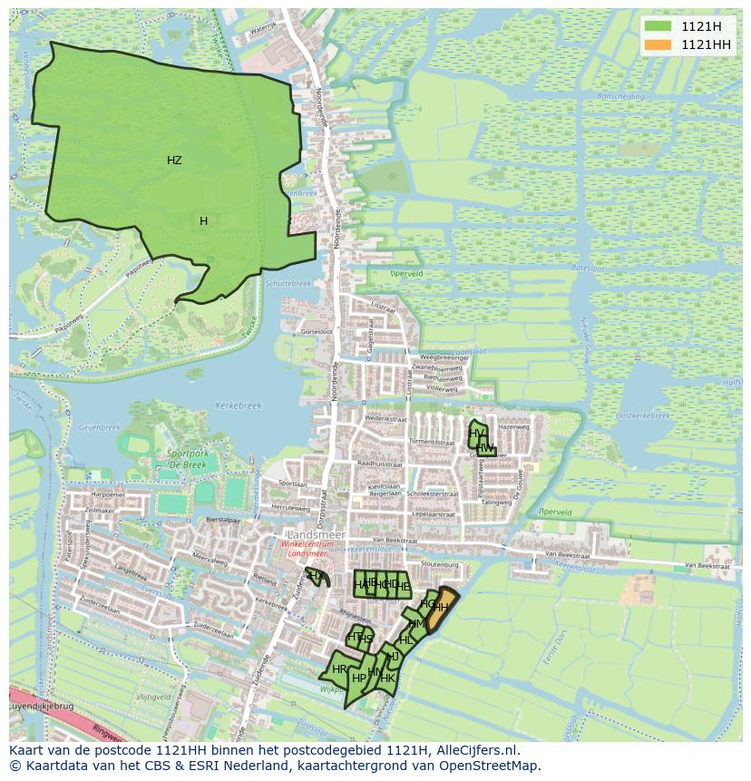 Afbeelding van het postcodegebied 1121 HH op de kaart.