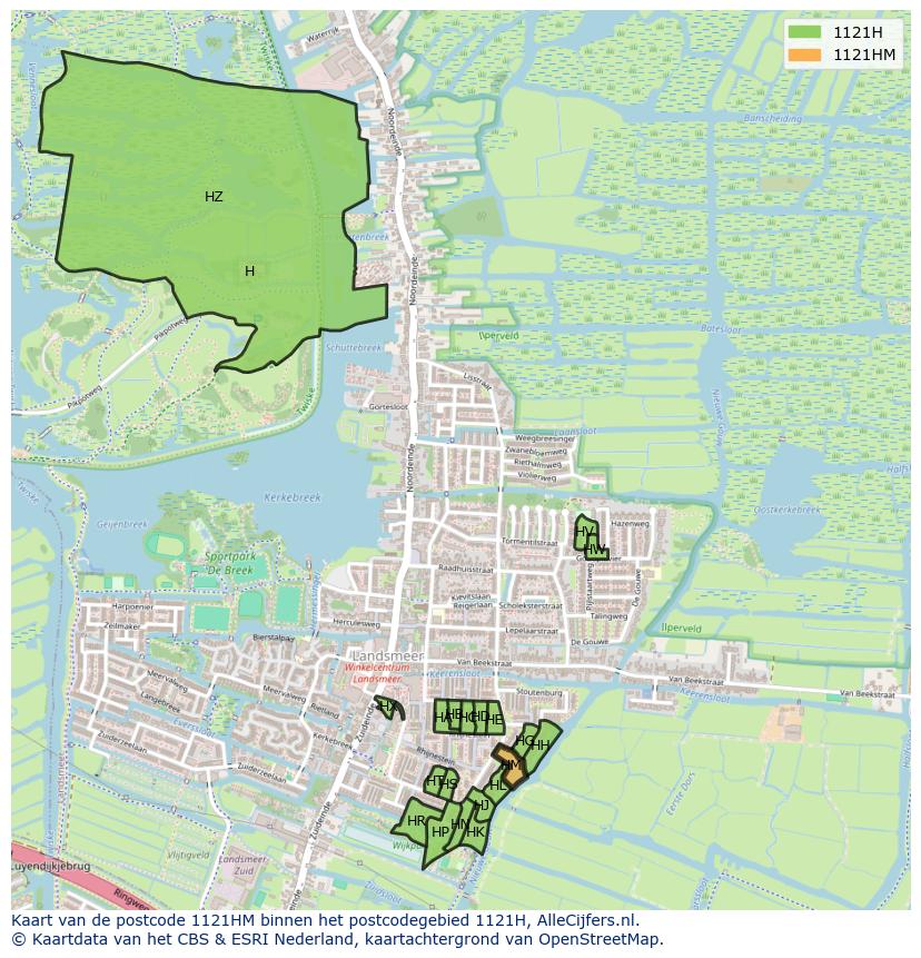 Afbeelding van het postcodegebied 1121 HM op de kaart.
