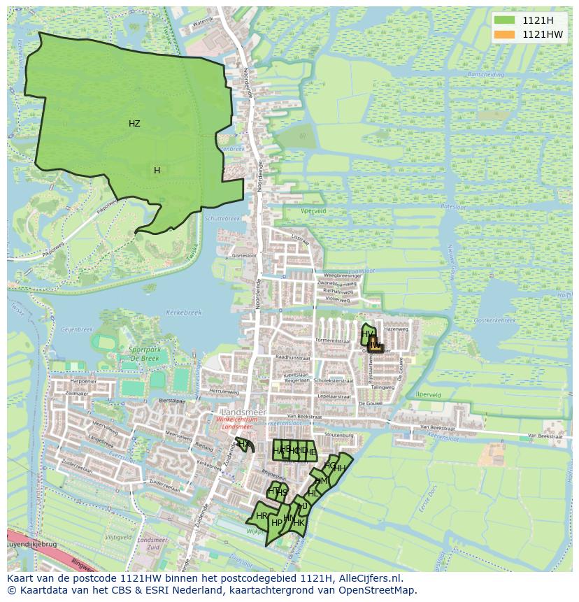 Afbeelding van het postcodegebied 1121 HW op de kaart.