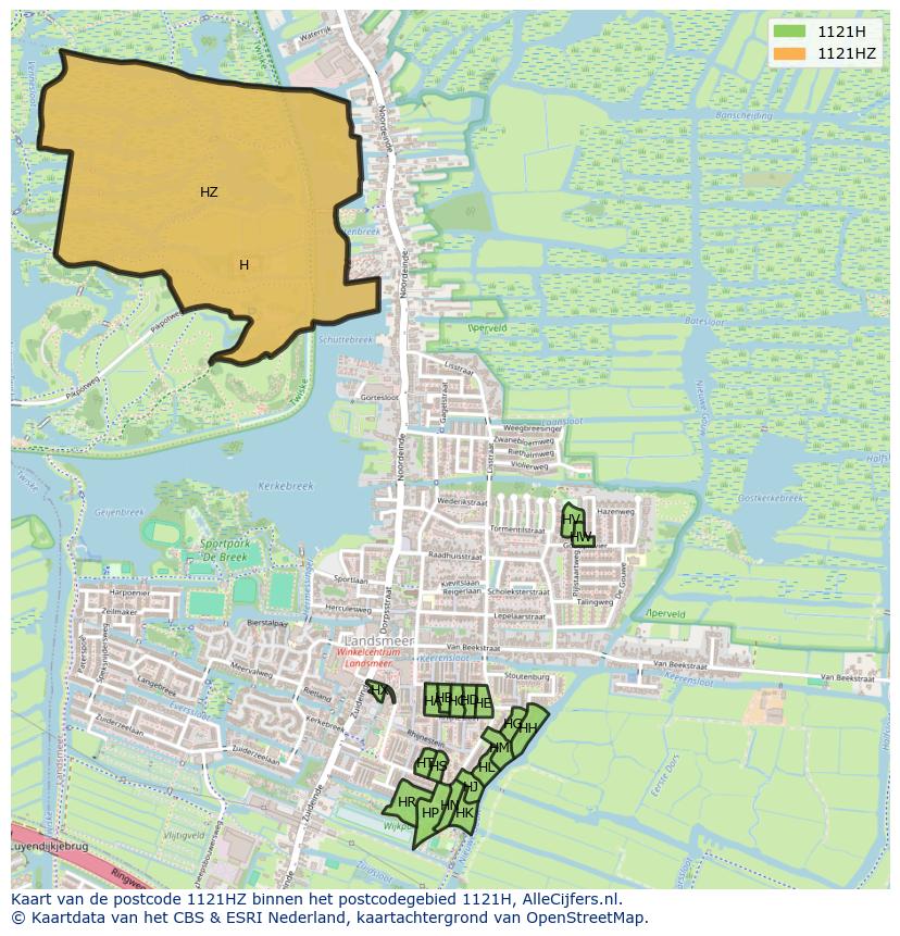 Afbeelding van het postcodegebied 1121 HZ op de kaart.