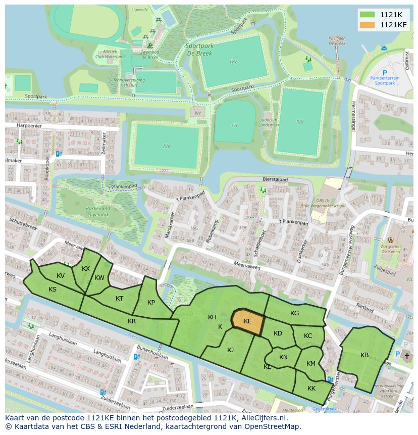 Afbeelding van het postcodegebied 1121 KE op de kaart.