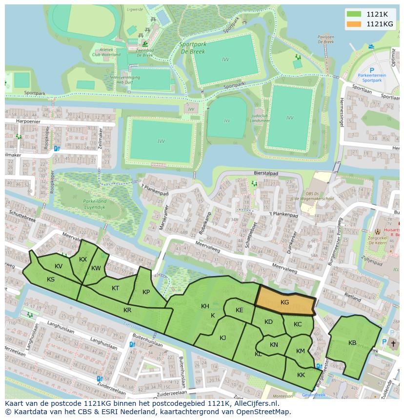 Afbeelding van het postcodegebied 1121 KG op de kaart.