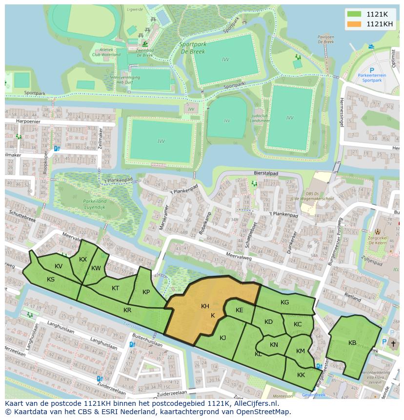 Afbeelding van het postcodegebied 1121 KH op de kaart.