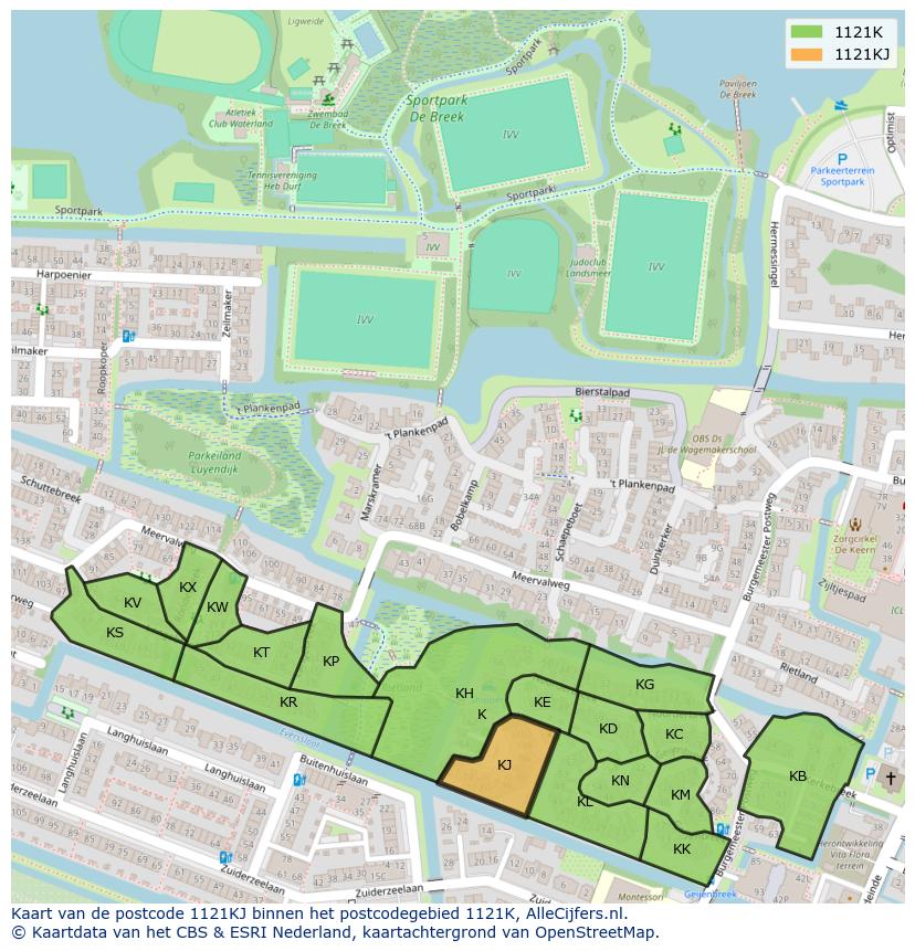Afbeelding van het postcodegebied 1121 KJ op de kaart.