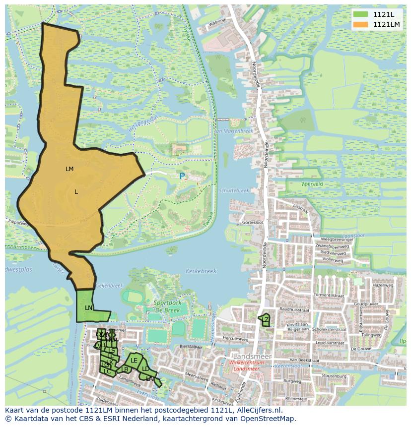 Afbeelding van het postcodegebied 1121 LM op de kaart.