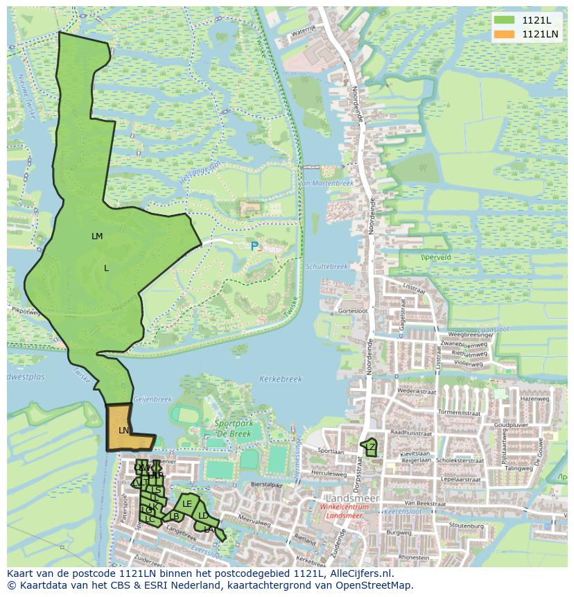 Afbeelding van het postcodegebied 1121 LN op de kaart.