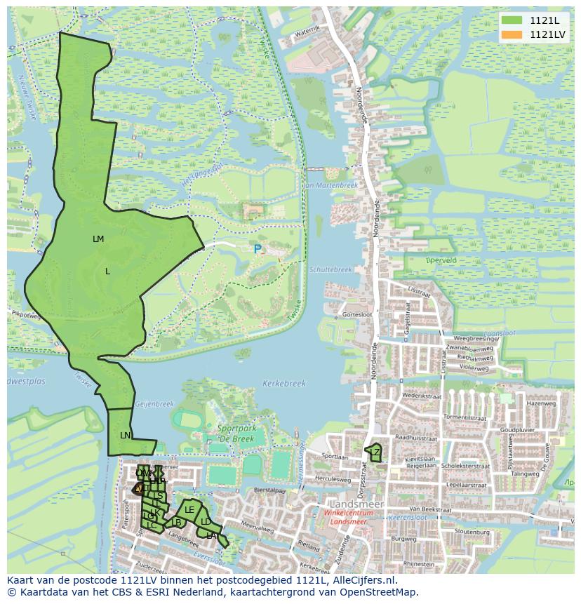 Afbeelding van het postcodegebied 1121 LV op de kaart.