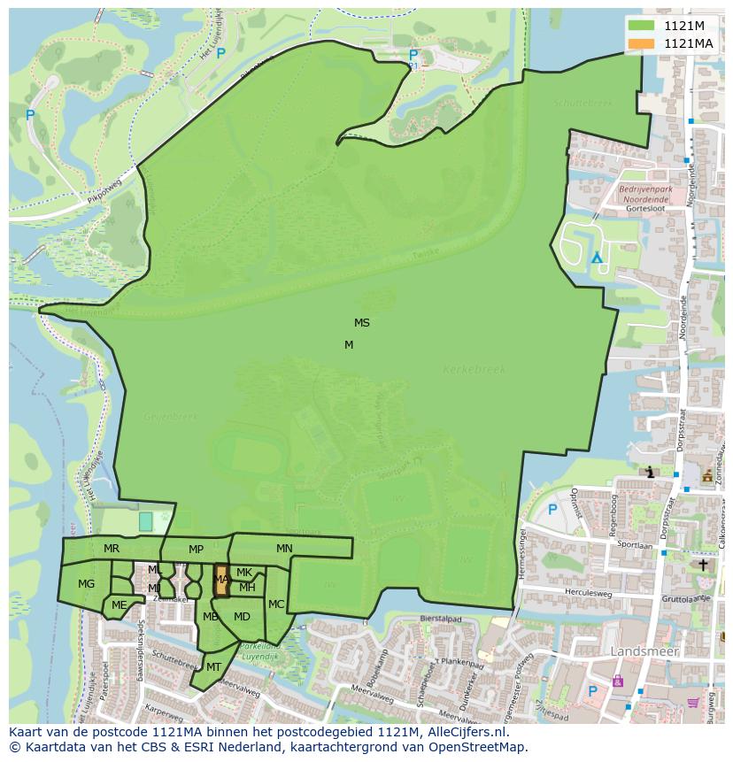 Afbeelding van het postcodegebied 1121 MA op de kaart.