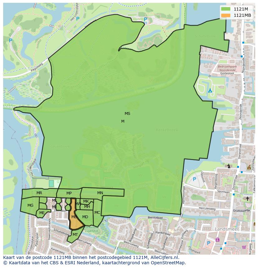 Afbeelding van het postcodegebied 1121 MB op de kaart.