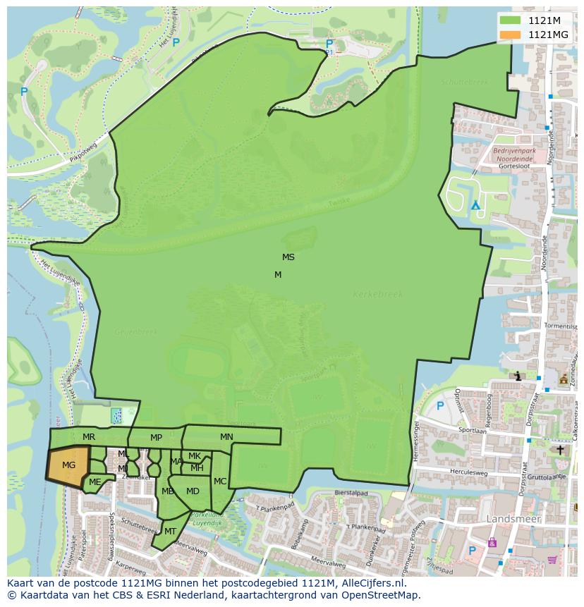 Afbeelding van het postcodegebied 1121 MG op de kaart.