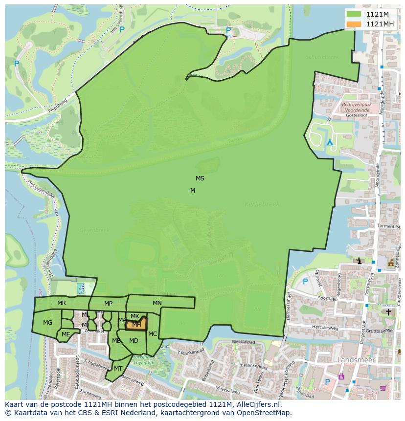 Afbeelding van het postcodegebied 1121 MH op de kaart.
