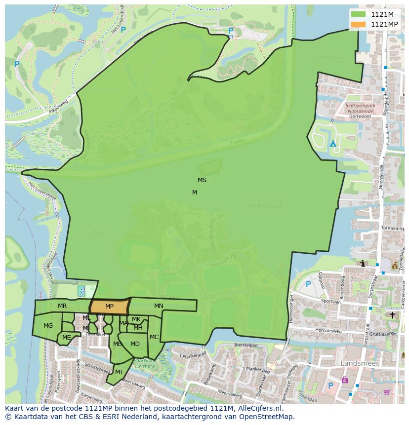 Afbeelding van het postcodegebied 1121 MP op de kaart.