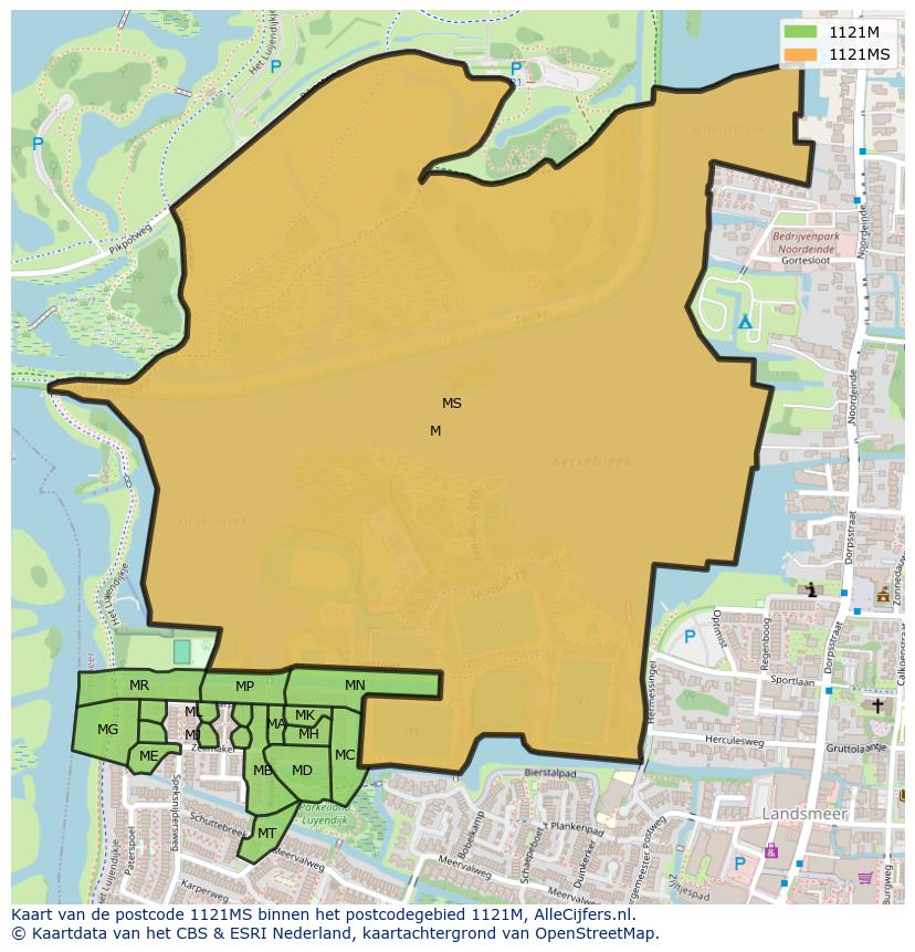 Afbeelding van het postcodegebied 1121 MS op de kaart.