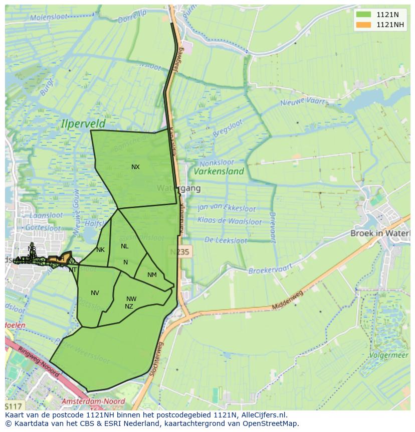 Afbeelding van het postcodegebied 1121 NH op de kaart.